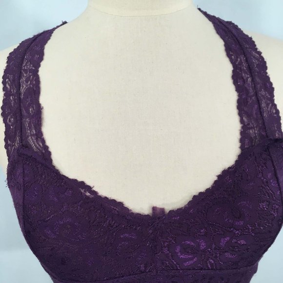 French Affair Purple Lace Racerback Bralette, size Medium - Picture 2 of 9